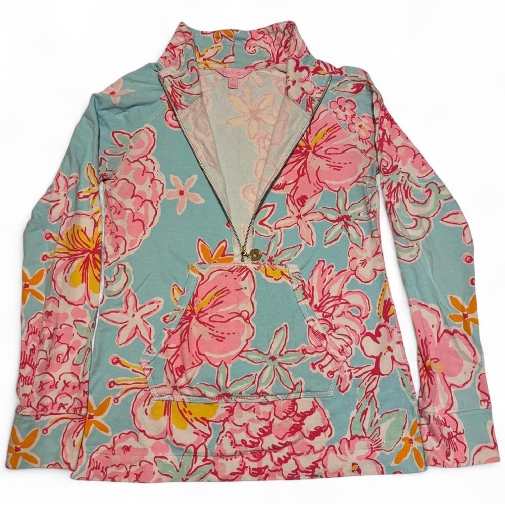 Lilly Pulitzer Skipper Popover Sweatshirt XS Floral Half Zip Pullover Preppy - Picture 2 of 5